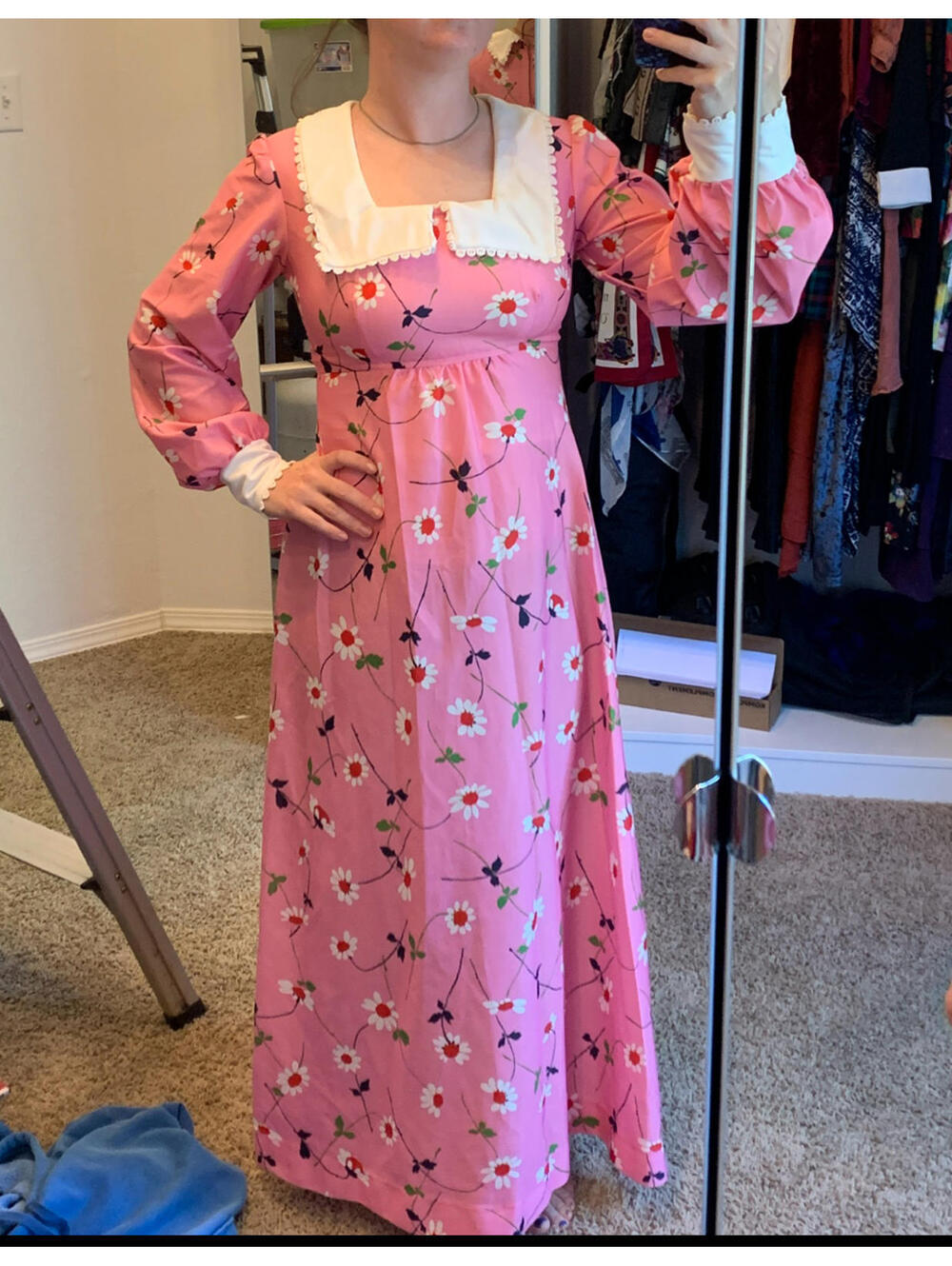 Vintage Pink Floral Dress with Peter Pan Collar